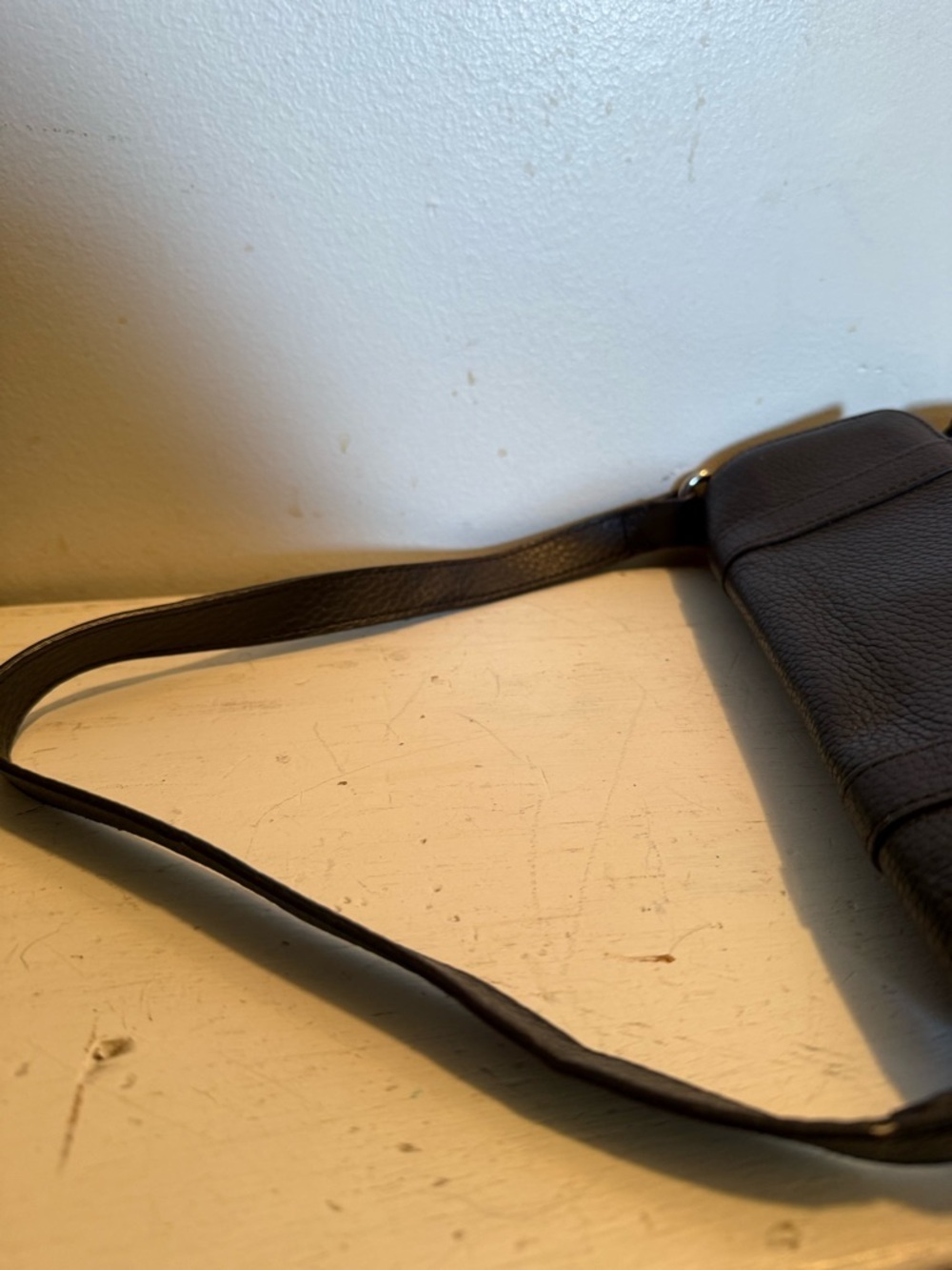 LOFT Dark Brown Baguette Pebbled Leather Shoulder Bag EUC - Picture 6 of 9